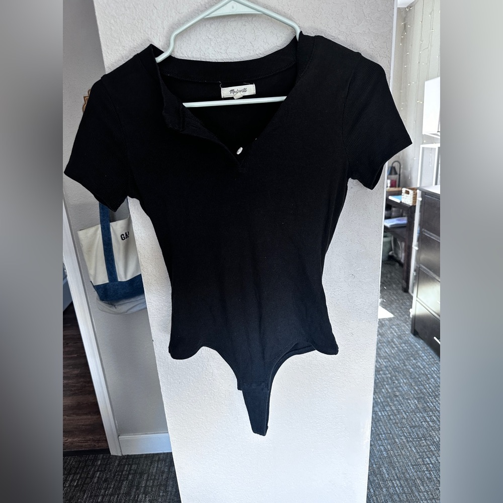 Madewell Ribbed Crewneck Full-Coverage Bodysuit True Black Size Xs